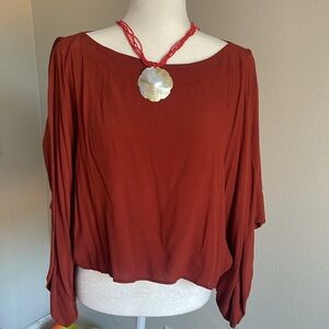 Flowy Rust Orange Open Shoulder Top Size XL